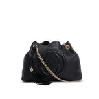 Black Grained Leather Medium Soho Chain Tote