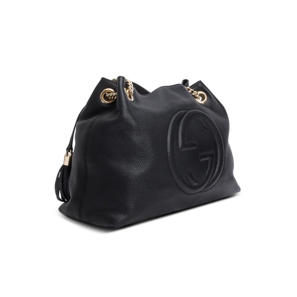 Black Grained Leather Medium Soho Chain Tote