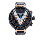 Rose Gold Plated Stainless Steel &amp; Blue PVD Tambour 46 MM Automatic Chronograph Watch Damier Cobalt V Dial QA090 w/ Box