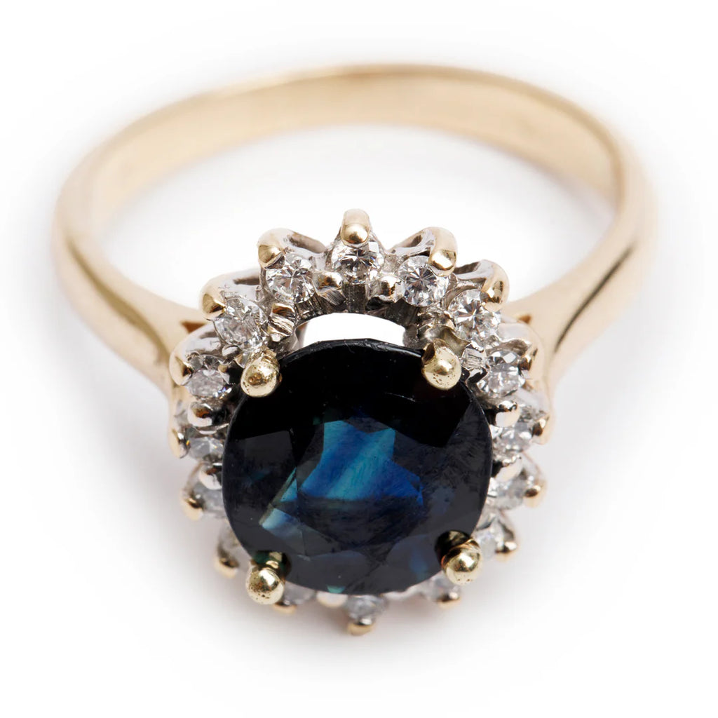 14k Yellow Gold Sapphire and Diamond Ring, Size 6