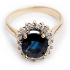 14k Yellow Gold Sapphire and Diamond Ring, Size 6