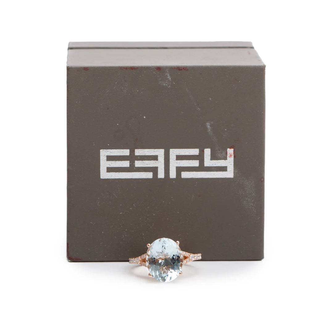 Effy 14k Rose Gold Aquamarine &amp; Diamond Ring, Size 7 w/ Box