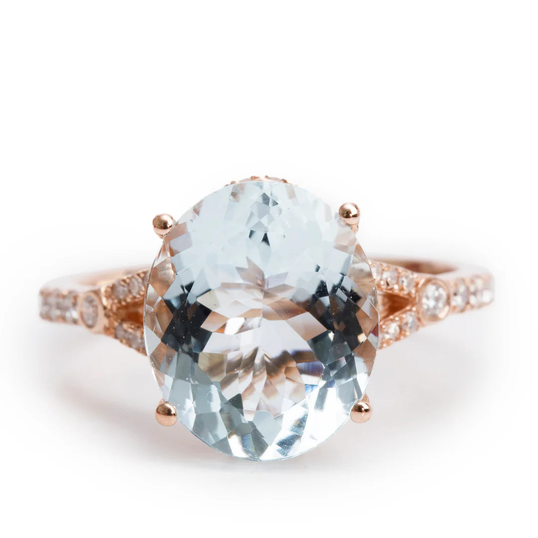 Effy 14k Rose Gold Aquamarine &amp; Diamond Ring, Size 7 w/ Box