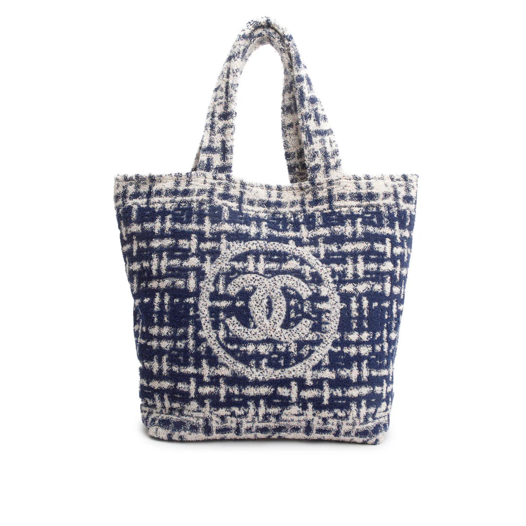 2023 Blue Terry Cloth CC Beach Tote Set w/ Pouch, Towel, Box &amp; Receipt