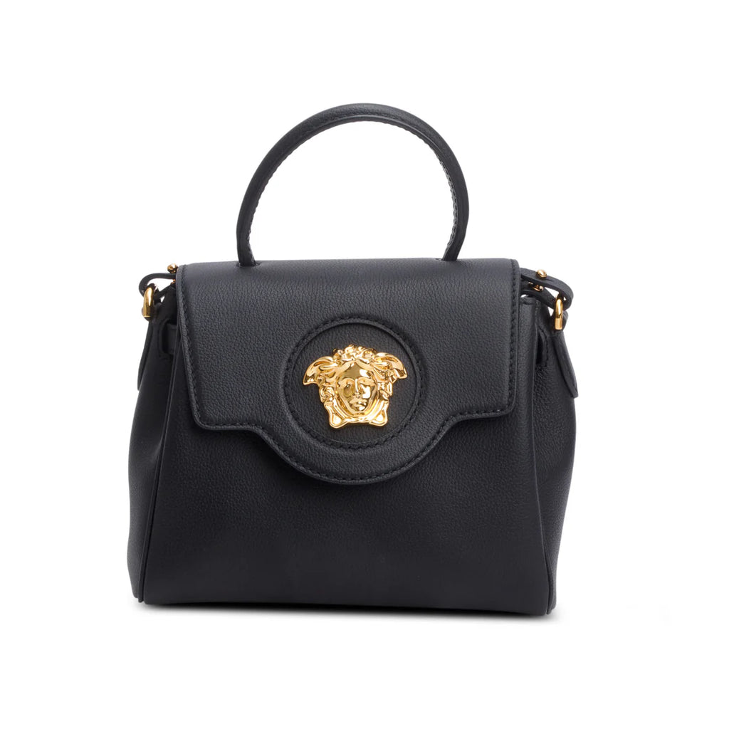 Black Grained Leather La Medusa Small Handbag w/ Straps