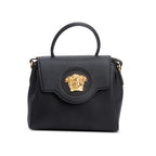 Black Grained Leather La Medusa Small Handbag w/ Straps