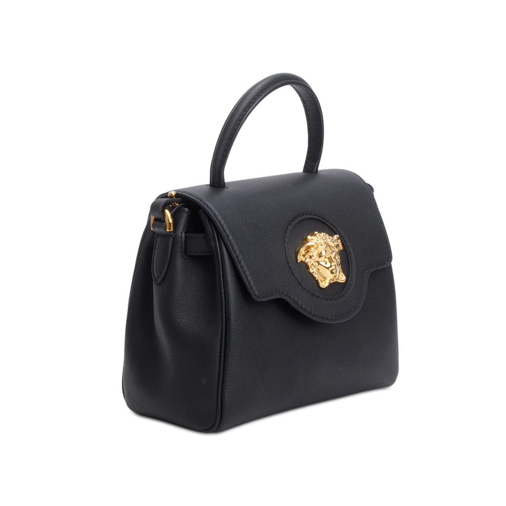 Black Grained Leather La Medusa Small Handbag w/ Straps