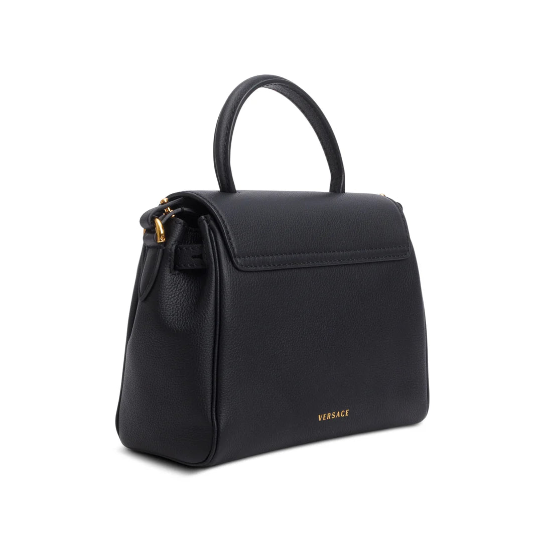 Black Grained Leather La Medusa Small Handbag w/ Straps