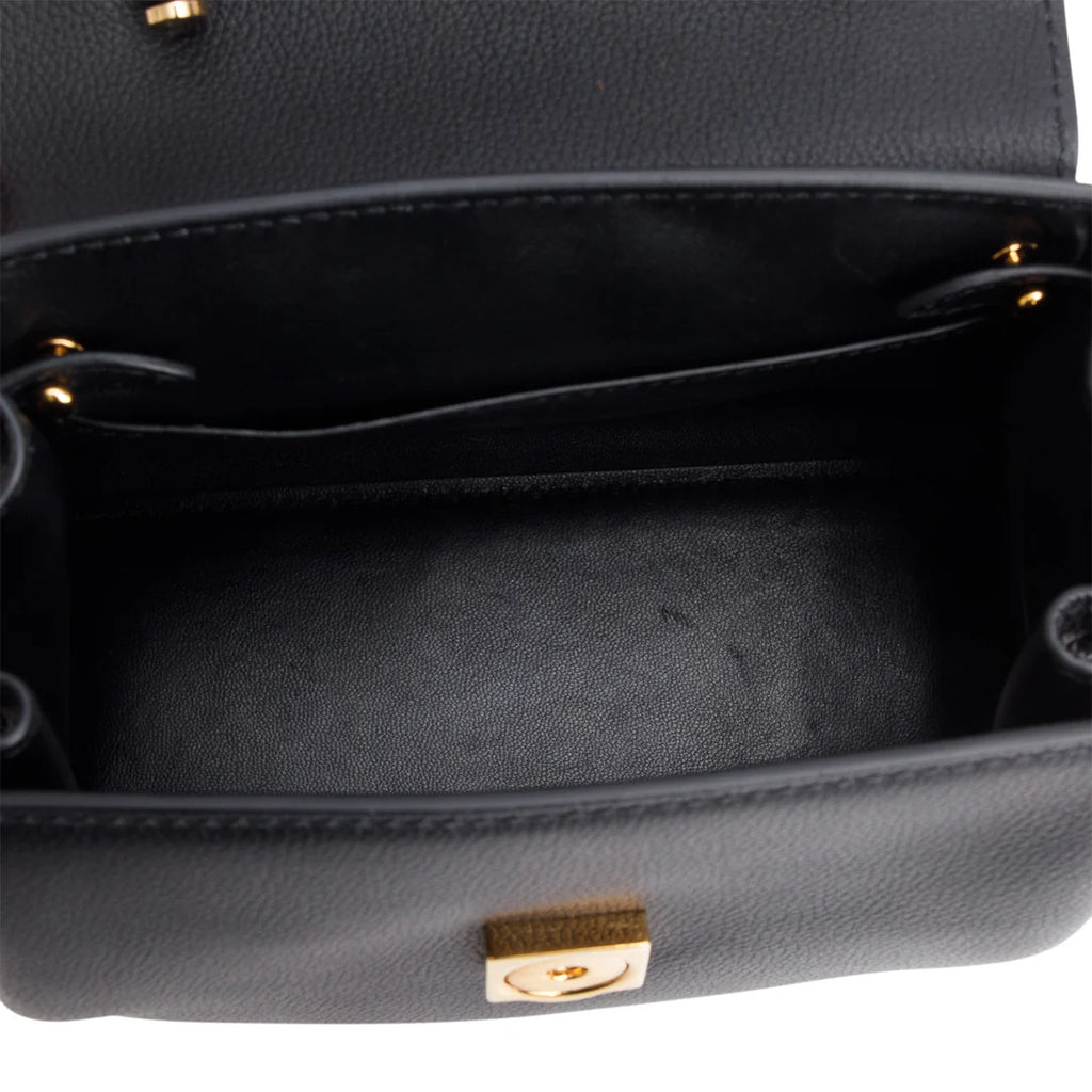 Black Grained Leather La Medusa Small Handbag w/ Straps