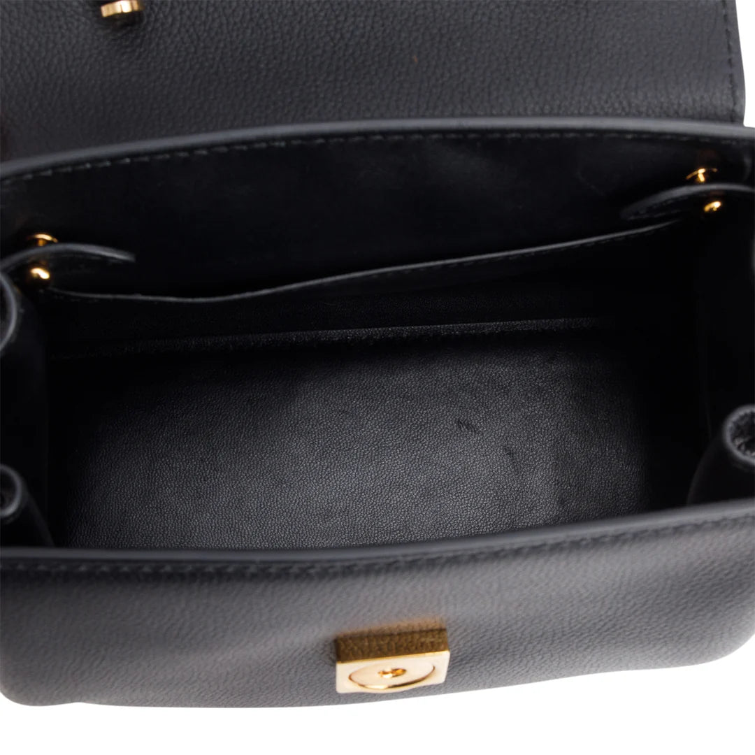 Black Grained Leather La Medusa Small Handbag w/ Straps