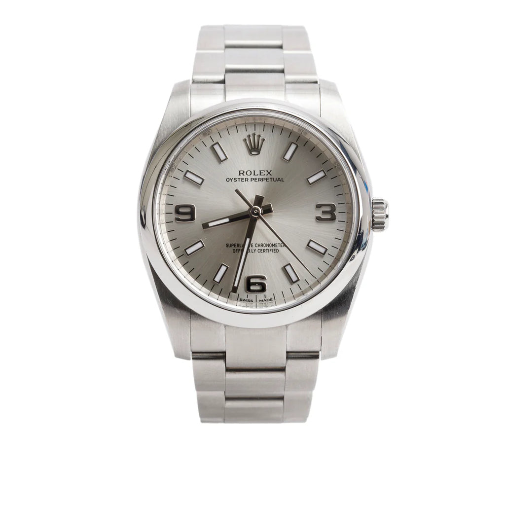 Stainless Steel Oyster Perpetual Air King 34 MM Automatic Watch Silver Dial 114200