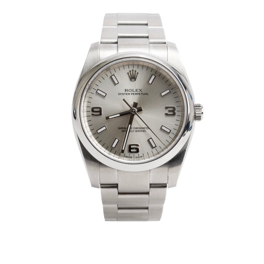 Stainless Steel Oyster Perpetual Air King 34 MM Automatic Watch Silver Dial 114200