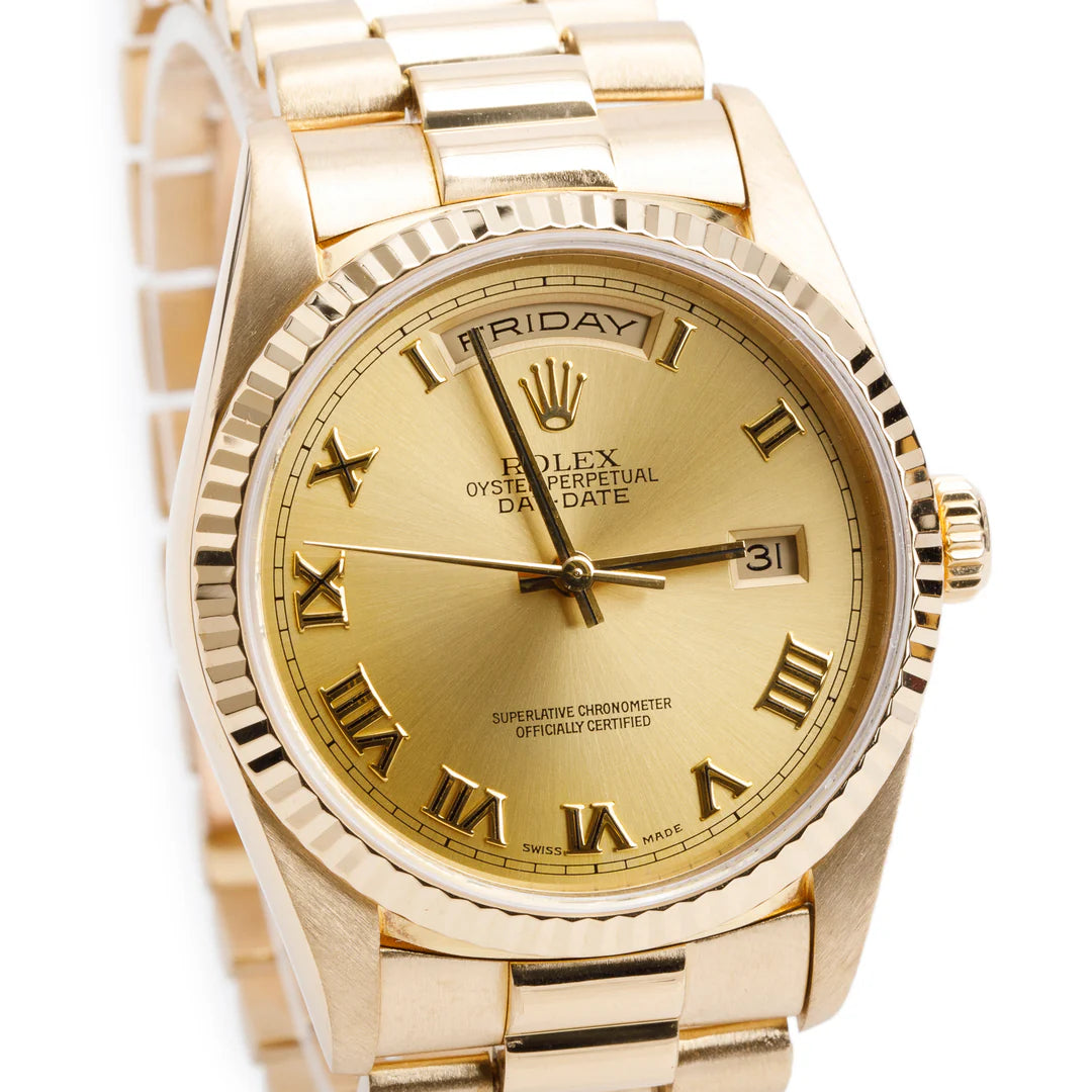 18k Yellow Gold Day Date 36 MM President Watch Champagne Roman Dial 18238 w/ Box &amp; Papers