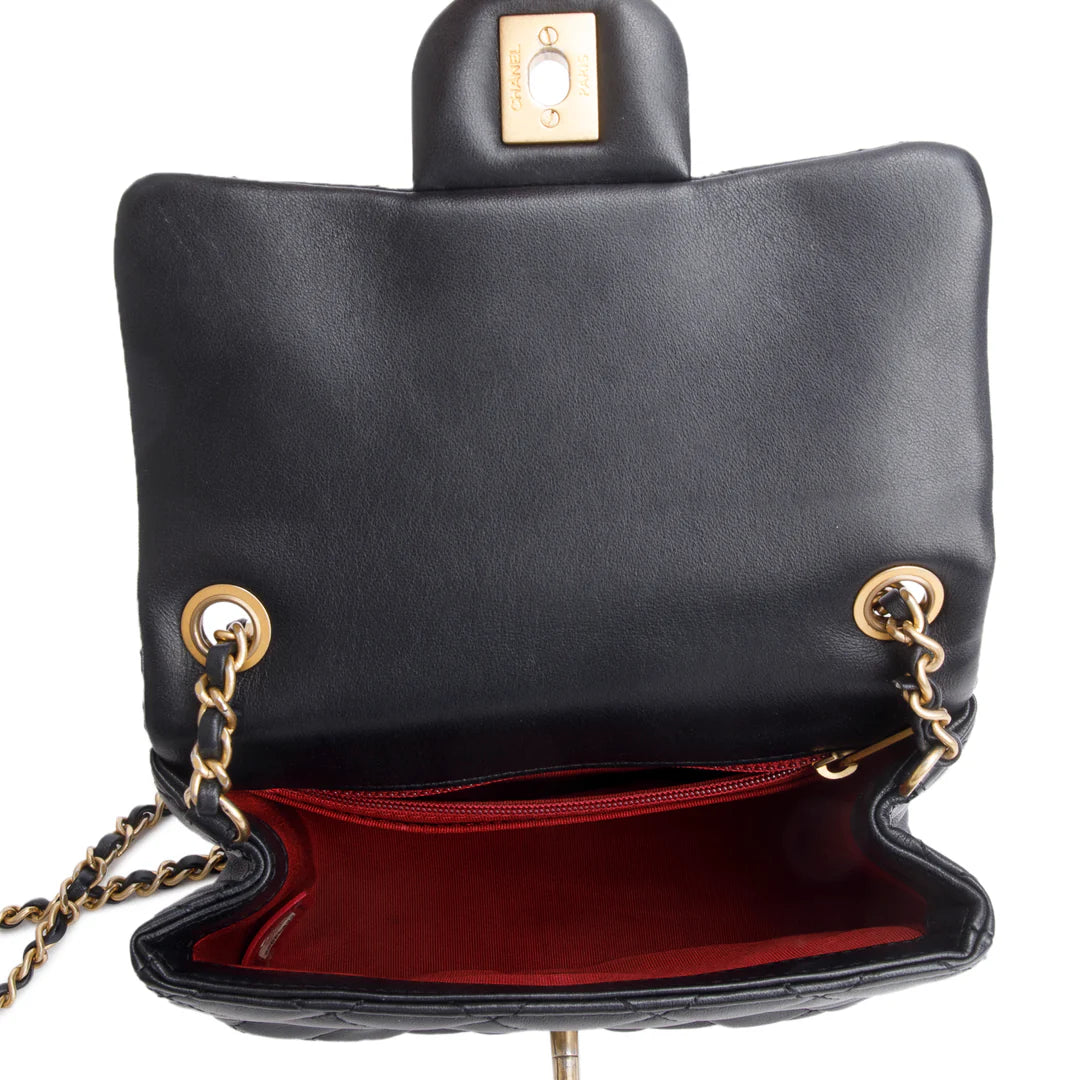 2020 Black Lambskin Romance Mini Square Flap Bag w/ Box &amp; Receipt