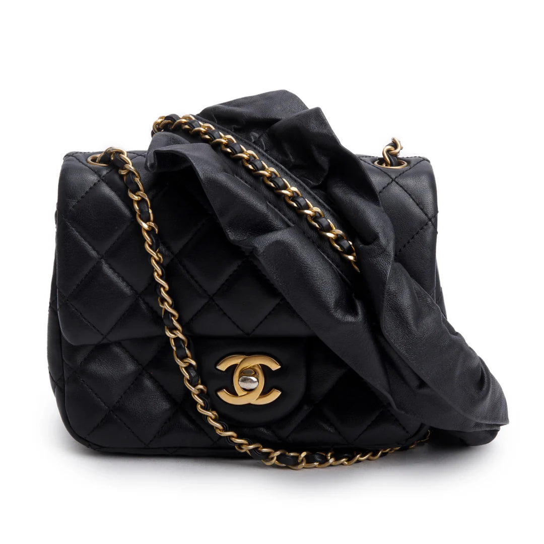 2020 Black Lambskin Romance Mini Square Flap Bag w/ Box &amp; Receipt
