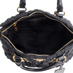 Black Leather-Trimmed Tessuto Gaufre Tote w/ Strap