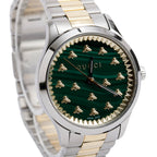 Stainless Steel &amp; 18k Yellow Gold G-Timeless 32 MM Quartz Watch Green Dial YA1265042 w/ Box