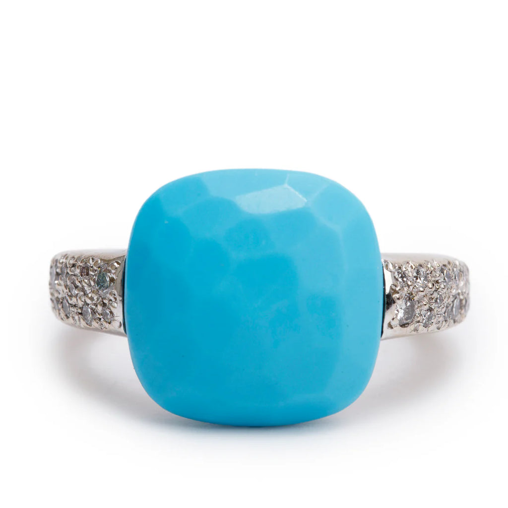 18k White Gold Turquoise &amp; Diamond Capri Ring, Size 4