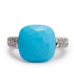 18k White Gold Turquoise &amp; Diamond Capri Ring, Size 4