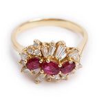 14k Yellow Gold Ruby and Diamond Cocktail Ring, Size 6.25