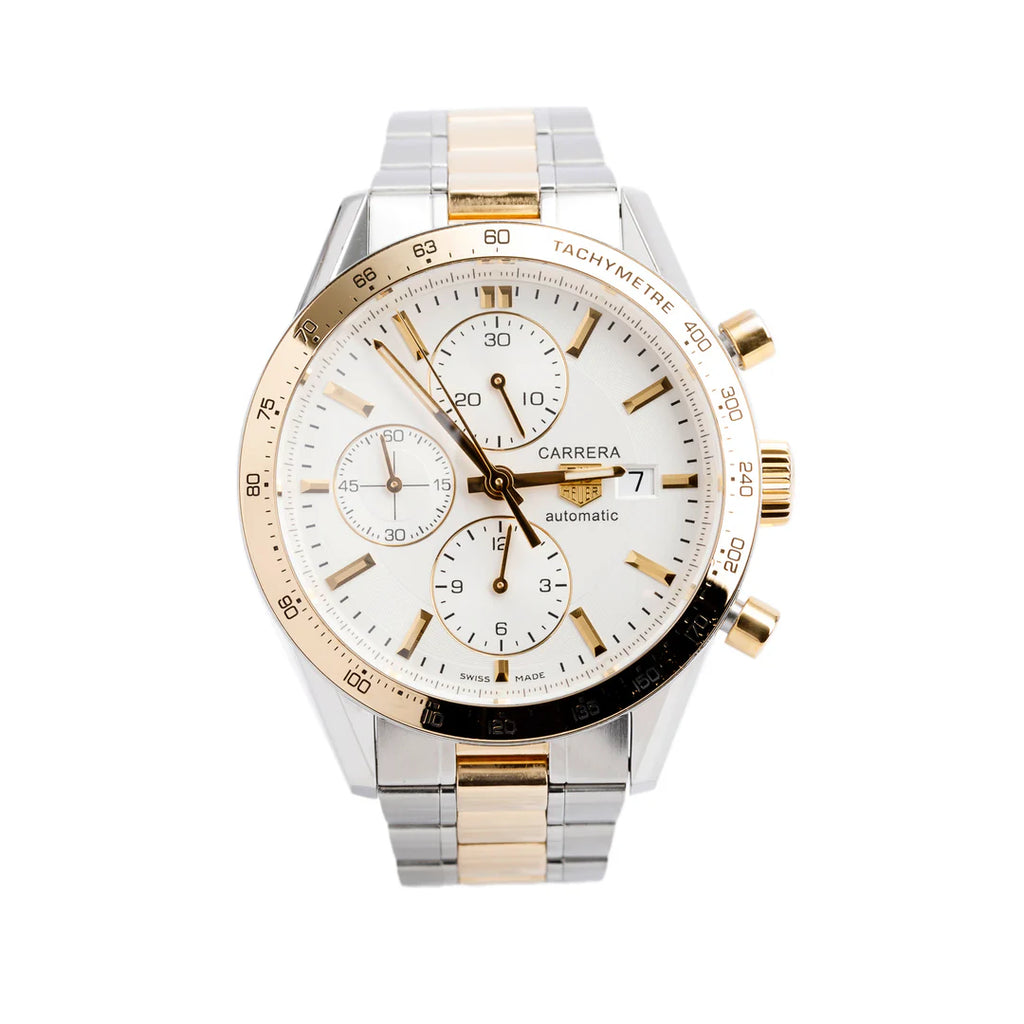 Stainless Steel &amp; 18k Yellow Gold Carrera Calibre 16 41 MM Automatic Chronograph Watch Silver Dial CV2050-3