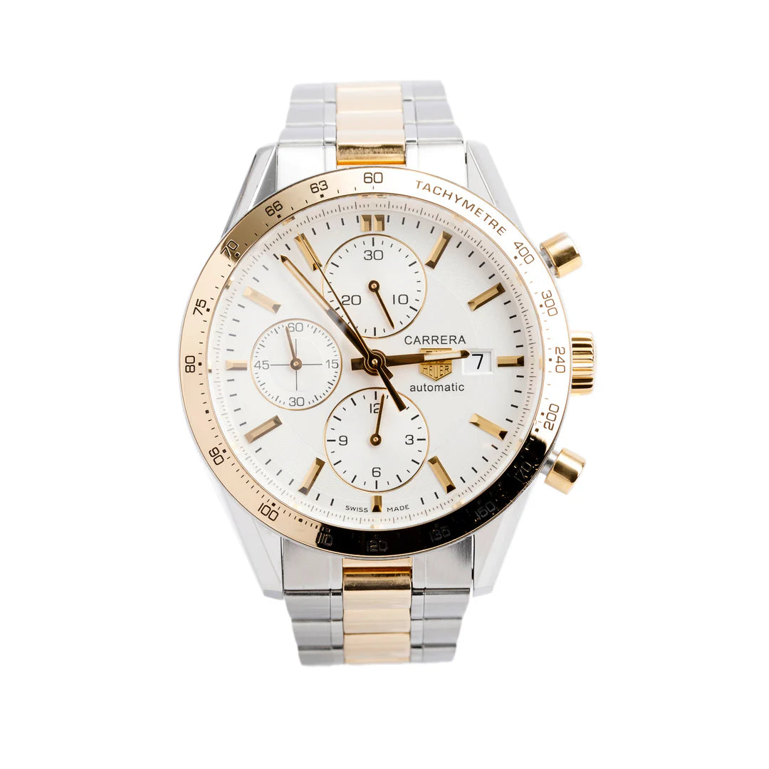 Stainless Steel &amp; 18k Yellow Gold Carrera Calibre 16 41 MM Automatic Chronograph Watch Silver Dial CV2050-3
