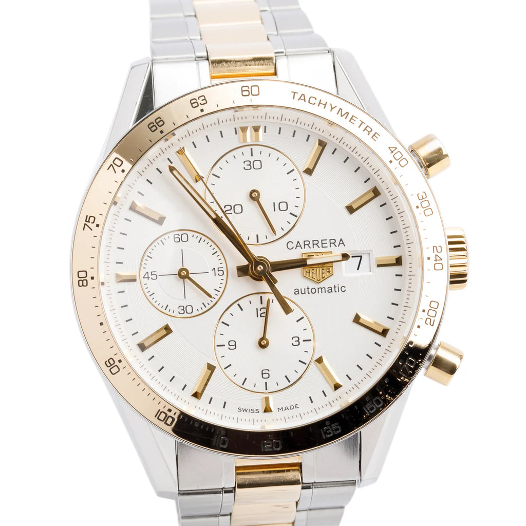 Stainless Steel &amp; 18k Yellow Gold Carrera Calibre 16 41 MM Automatic Chronograph Watch Silver Dial CV2050-3