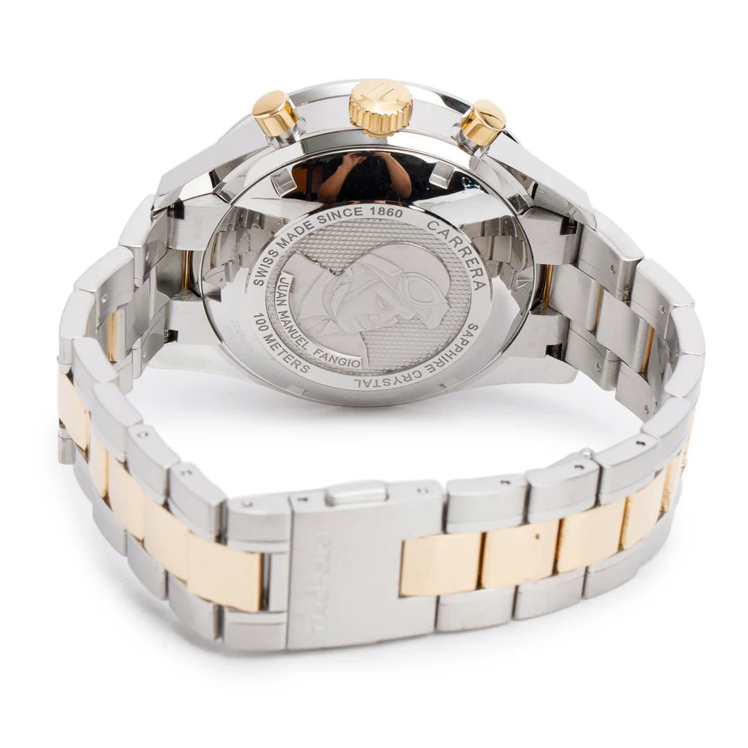 Stainless Steel &amp; 18k Yellow Gold Carrera Calibre 16 41 MM Automatic Chronograph Watch Silver Dial CV2050-3