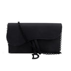 2022 Black Ultra Matte Calfskin Saddle Chain Wallet Pouch w/ Box