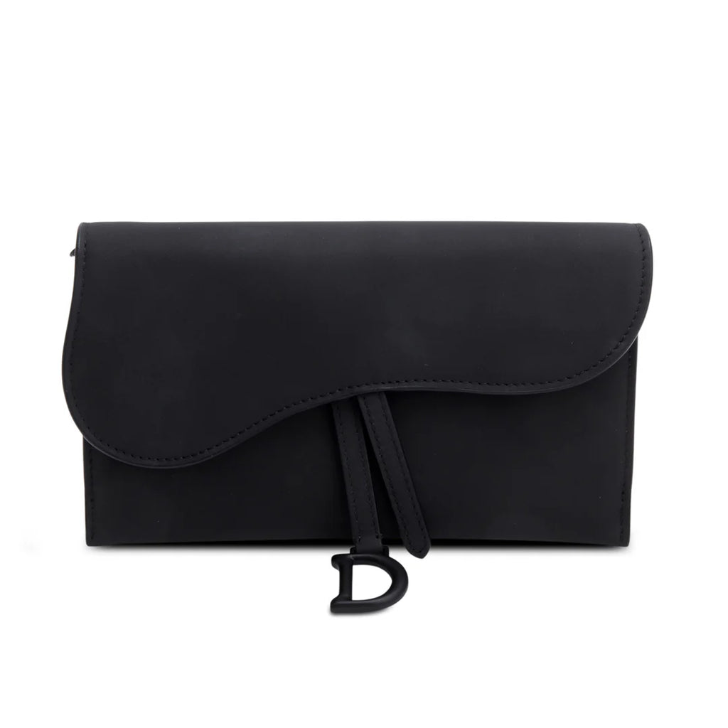 2022 Black Ultra Matte Calfskin Saddle Chain Wallet Pouch w/ Box