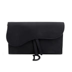 2022 Black Ultra Matte Calfskin Saddle Chain Wallet Pouch w/ Box