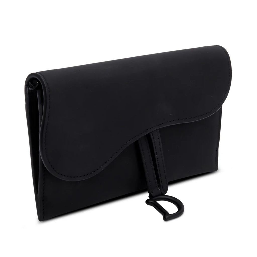 2022 Black Ultra Matte Calfskin Saddle Chain Wallet Pouch w/ Box