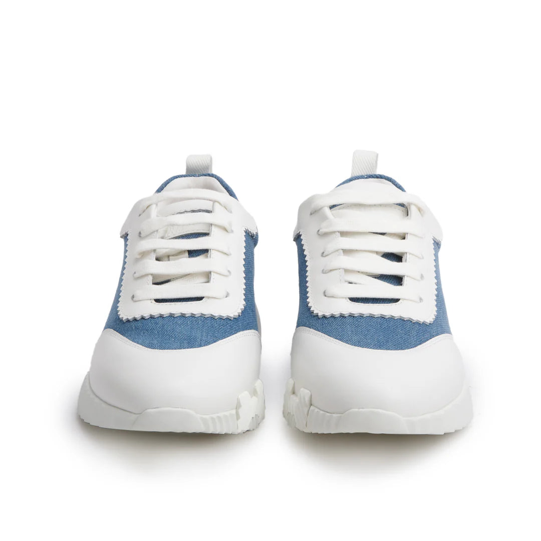Blue Denim White Calfskin Bouncing Sneakers, Size 37