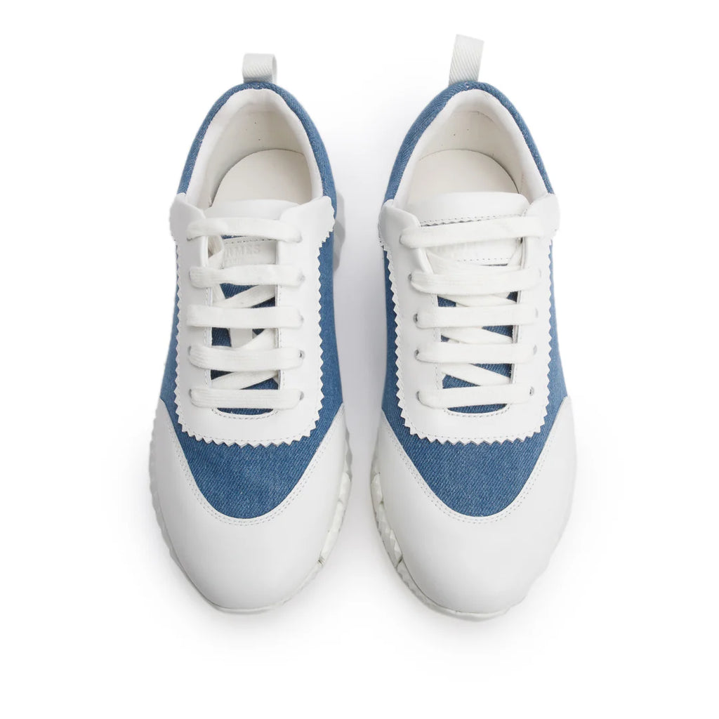 Blue Denim White Calfskin Bouncing Sneakers, Size 37