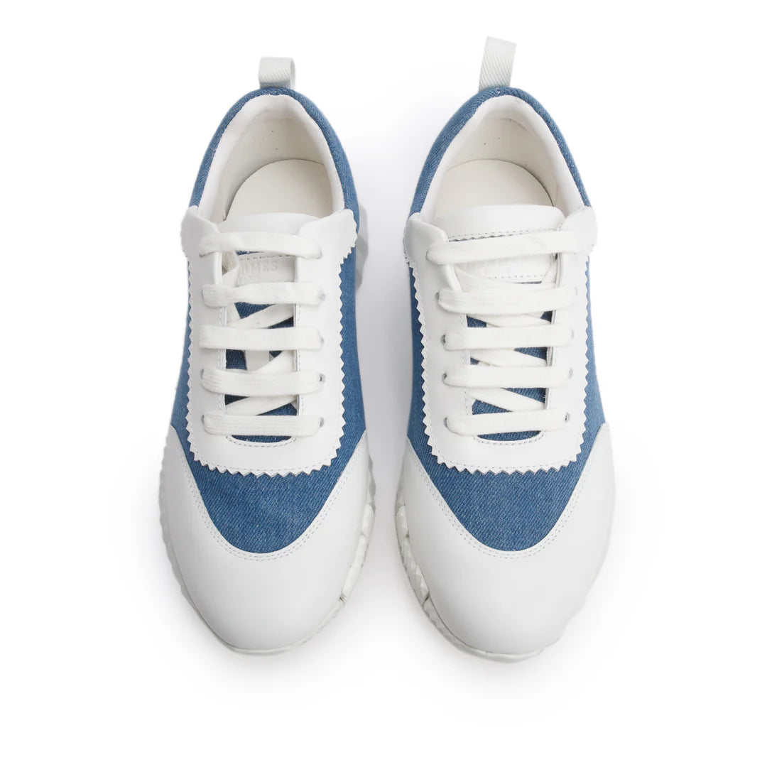 Blue Denim White Calfskin Bouncing Sneakers, Size 37