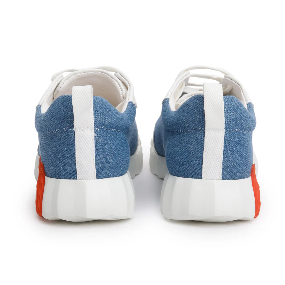 Blue Denim White Calfskin Bouncing Sneakers, Size 37