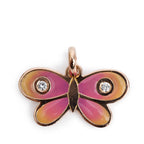 18k Rose Gold Diamond Enamel Butterfly Charm Pendant w/ Box