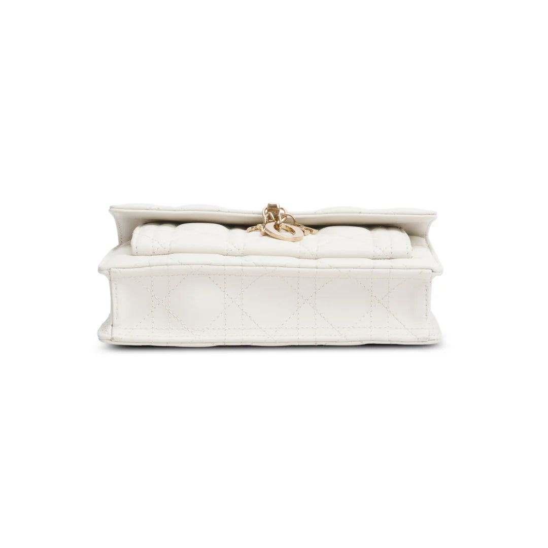 2022 White Lambskin Cannage My Dior Daily Chain Pouch