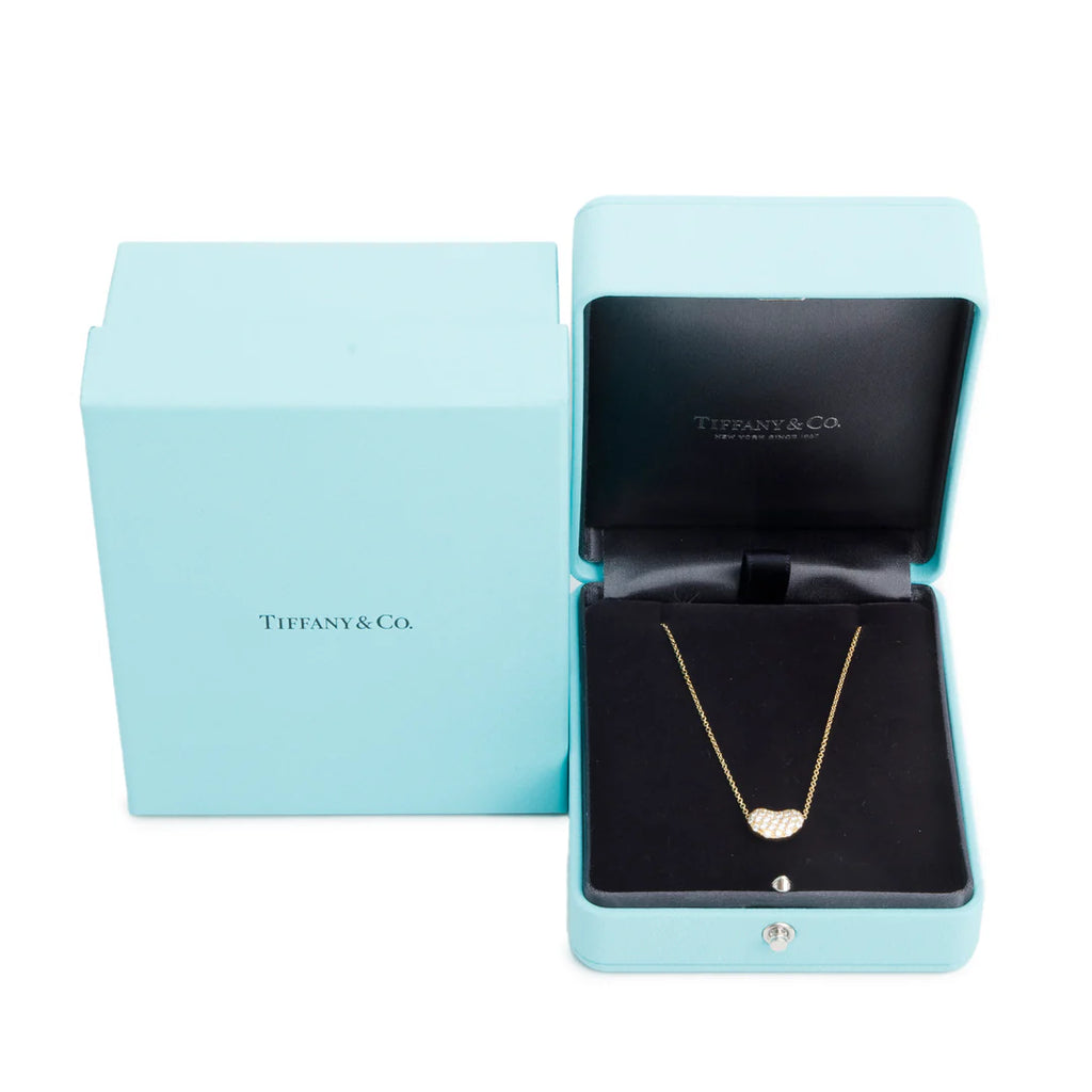 2023 Elsa Peretti 18k Yellow Gold Diamond 12 MM Bean Pendant Necklace w/ Box &amp; Receipt