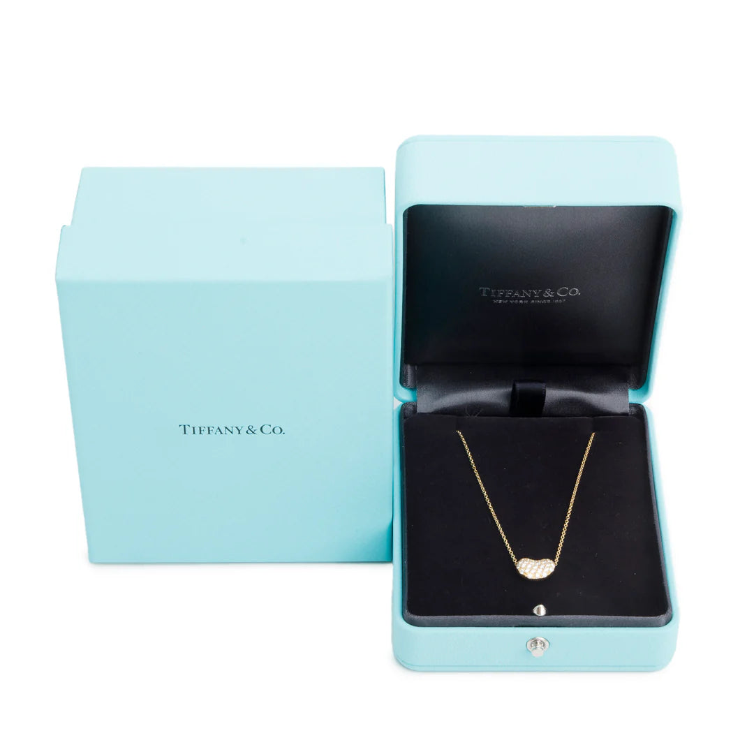 2023 Elsa Peretti 18k Yellow Gold Diamond 12 MM Bean Pendant Necklace w/ Box &amp; Receipt