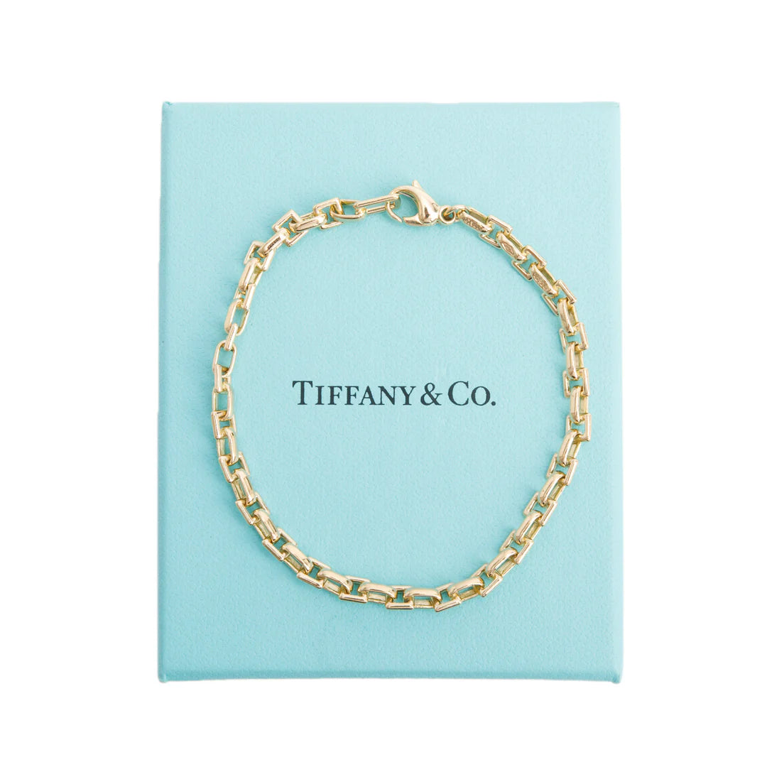 Vintage 18k Yellow Gold Square Link Bracelet w/ Box