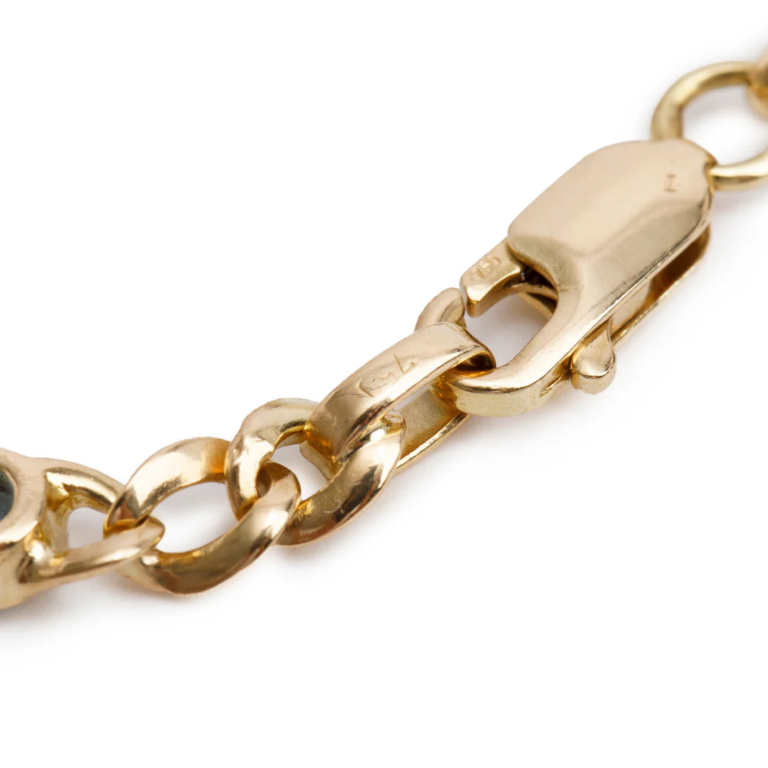Vintage 18k Yellow Gold Multi Color Gemstone Curb Link Bracelet