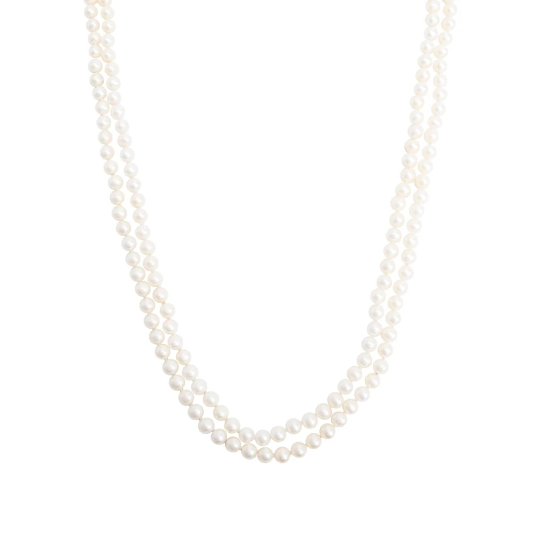 Sterling Silver Ziegfeld 7-8 MM Long Pearl Necklace, 84" w/ Case