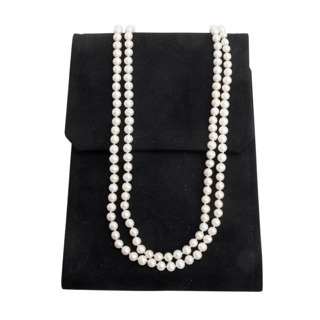 Sterling Silver Ziegfeld 7-8 MM Long Pearl Necklace, 84" w/ Case