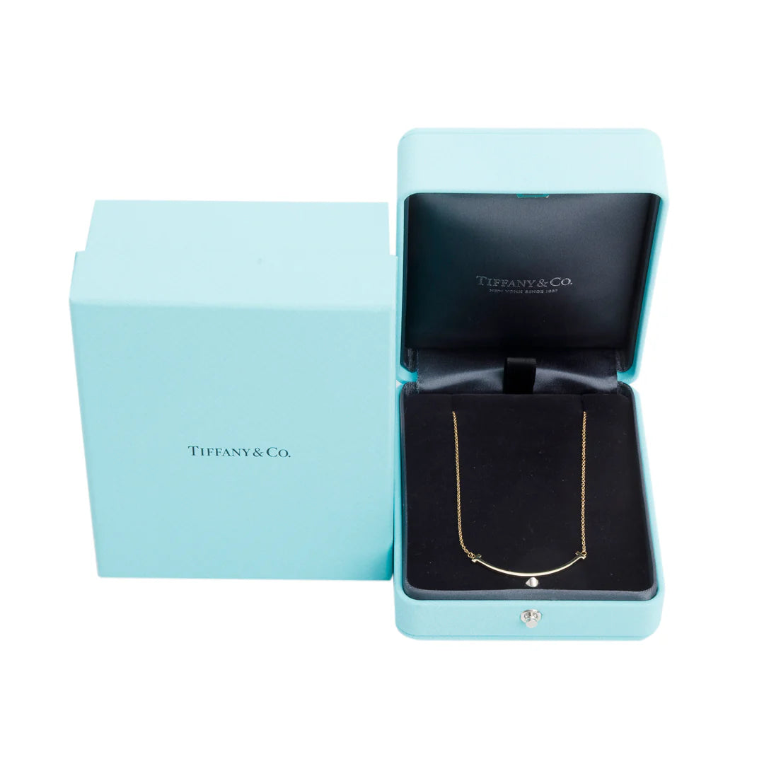 18k Yellow Gold Small T Smile Pendant Necklace w/ Box