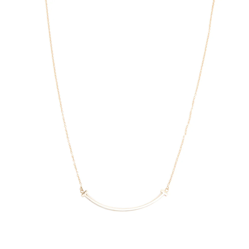 18k Yellow Gold Small T Smile Pendant Necklace w/ Box