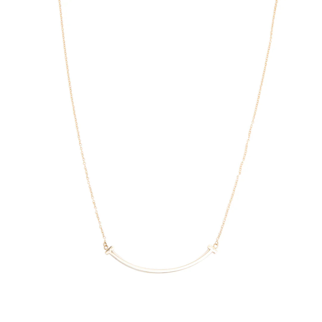 18k Yellow Gold Small T Smile Pendant Necklace w/ Box