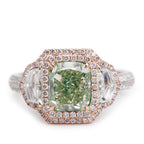 Effy 2023 14k White and Rose Gold 3.02 ct. Cushion Shaped Natural Green Diamond Cocktail Ring, Size 9.25 w/ Box, Receipt &amp; GIA Report