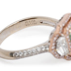 Effy 2023 14k White and Rose Gold 3.02 ct. Cushion Shaped Natural Green Diamond Cocktail Ring, Size 9.25 w/ Box, Receipt &amp; GIA Report