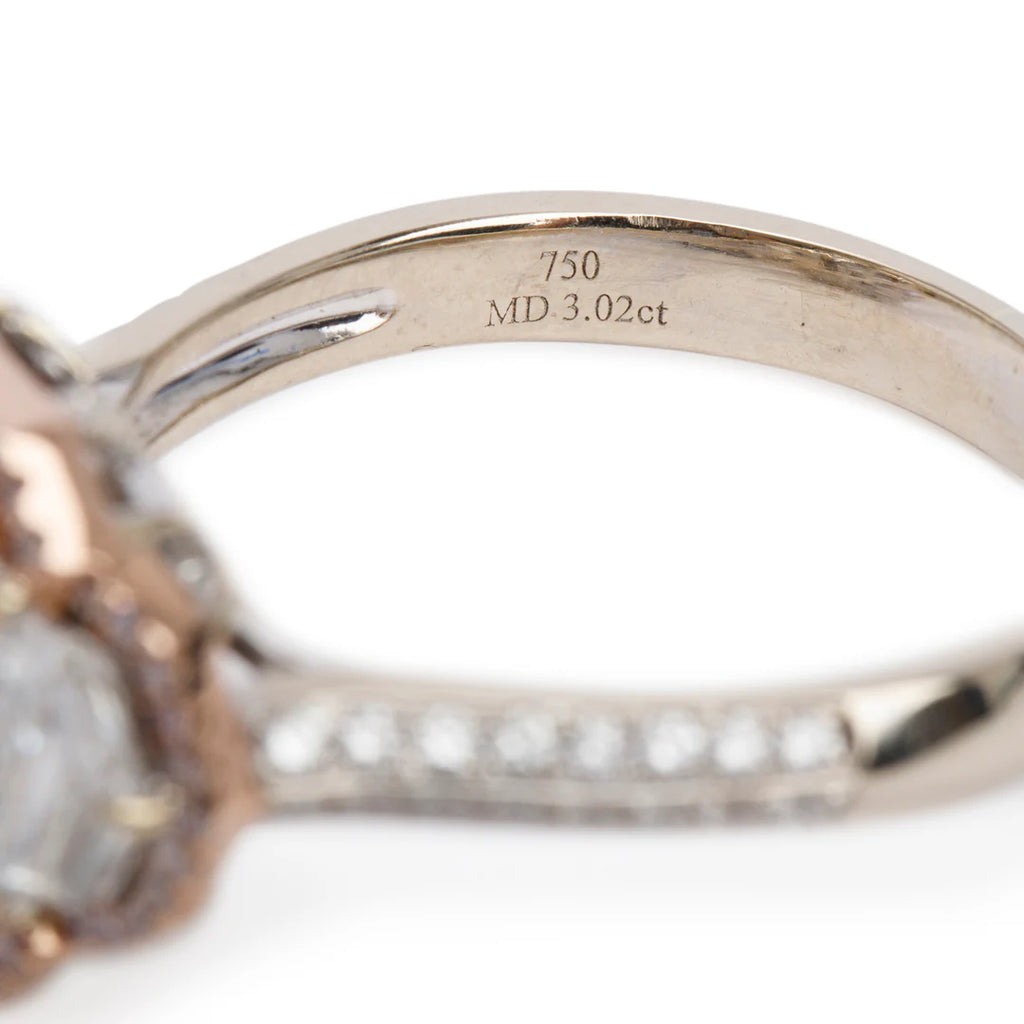 Effy 2023 14k White and Rose Gold 3.02 ct. Cushion Shaped Natural Green Diamond Cocktail Ring, Size 9.25 w/ Box, Receipt &amp; GIA Report